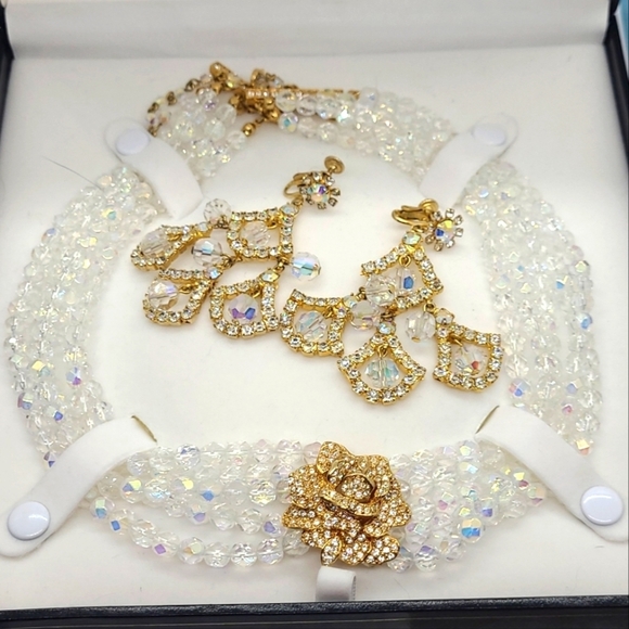 NIB Vintage Signed Kenneth Jay Lane KJL Aurora Borealis Choker Necklace - Picture 1 of 13